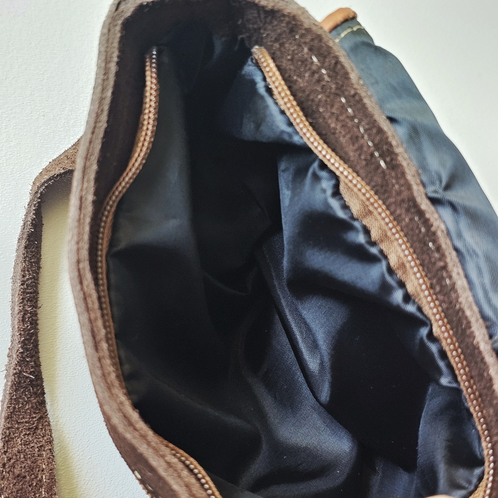 Boho Suede Embroidered Crossbody Purse | Floral Tassel Small Bag - Picture 6 of 11